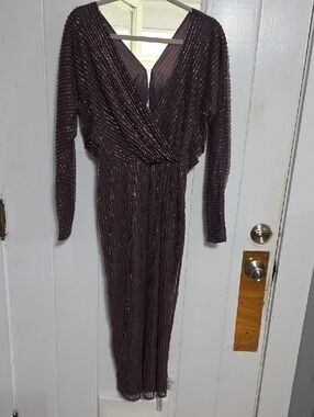 NWT Asos Womens Formal Dress Brown Beaded Maxi V-Neck Zips/Hook Sz 6 **READ**